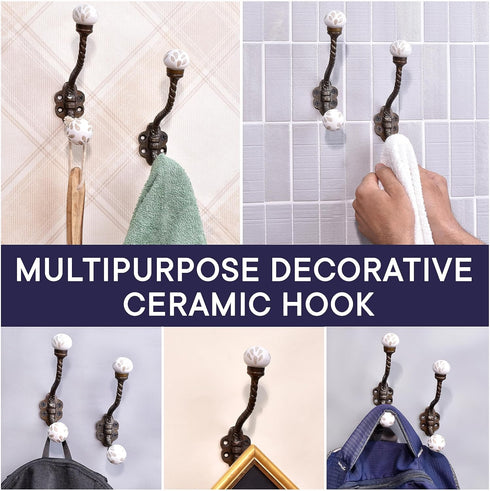 IndianShelf 2 Packs Decorative Coat Hooks, Unique Wall Hooks, Kids Iron Coat Rack, White
