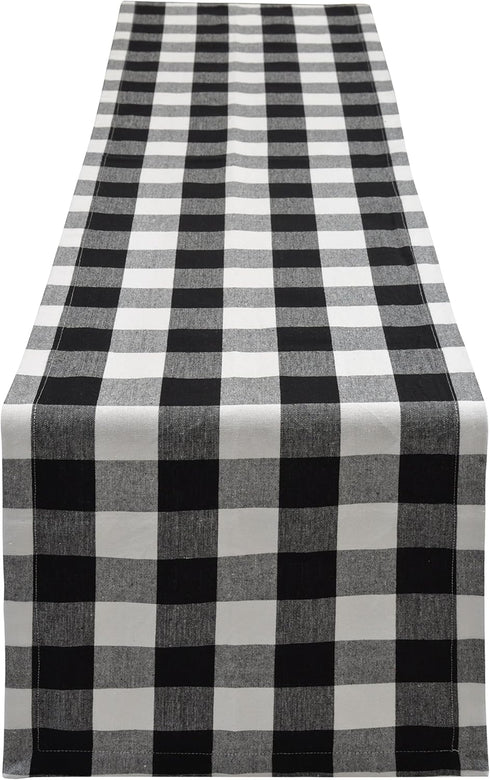Yourtablecloth Plaid Checkered Table Runner - Washable Indoors or Outdoors (Black and White, 14 x 108)