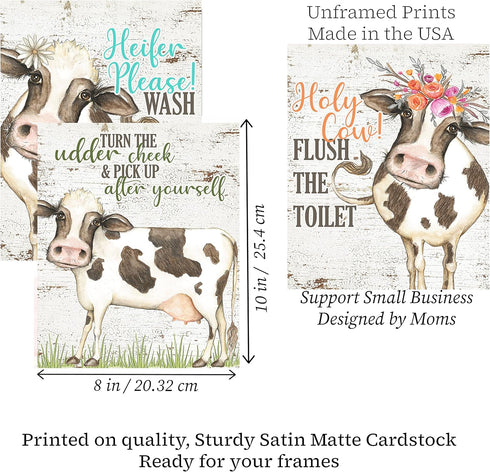 Silly Goose Gifts Funny Rustic Farm Animal Themed Bathroom Decor, Wall Art Print Sets, Typography Country Bath Signs
