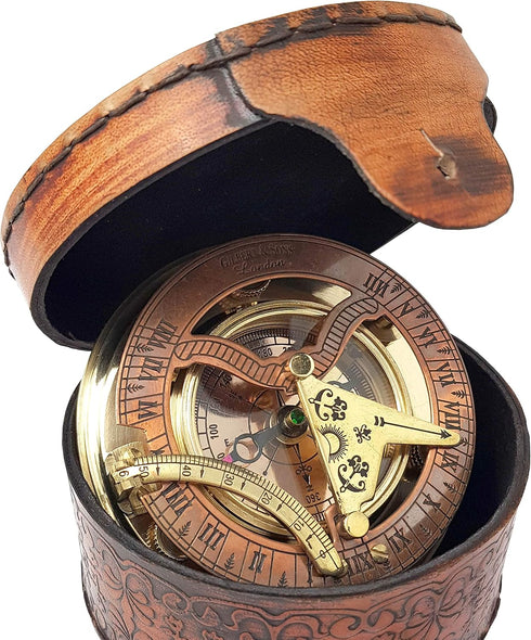 Brass Nautical - Antique Brass & Copper Sundial Compass, Sundial Clock in