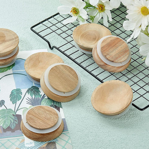 8 Pack Gueevin Yogurt Jar Lids Compatible with Oui Wooden Round Reusable Canning Cover with Silicone Sealing Ring