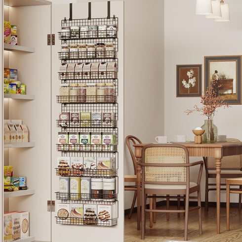 JKsmart 9-Tier Spice Rack Organizer with Door Hook, Wall Mount, Extra Large Capacity for Pantry Door, Stylish Black