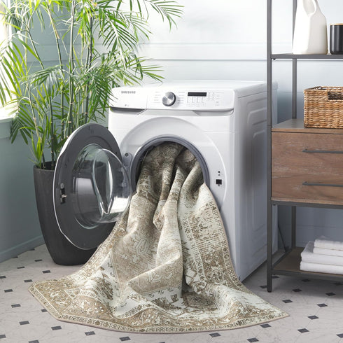 3' (TSN102W) SAFAVIEH Washable Rug Tucson Collection - Square, Sage & Ivory, Slip Resistant & Easy to Clean, Ideal