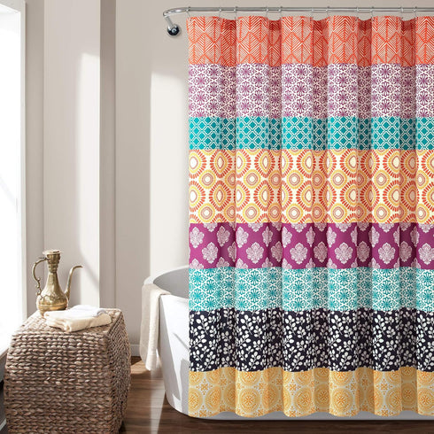 Lush Decor Bohemian Stripe Shower Curtain, 72" W x 72" L, Fuchsia & Orange, Striped Fabric Shower Curtain