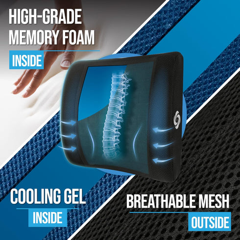 Samsonite Cooling Memory Foam Lumbar Support Pillow for Office Chair, Gaming Chair & Car Seat Automotive Ergonomic Back