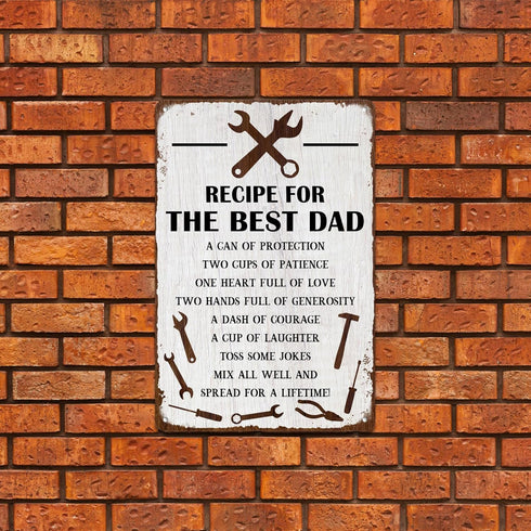 Recipe For The Best Dad Tin Sign Fun Workshop Metal Signs Unique Father's Day Gift for Dad 8x12 Inch