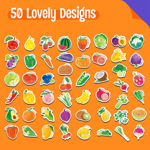 50 1-2 PCS Fruit & Vegetable Magnets, Adorable Magnetic Fruits Veggies Thick Fridge Magnets Cute Educational Learning