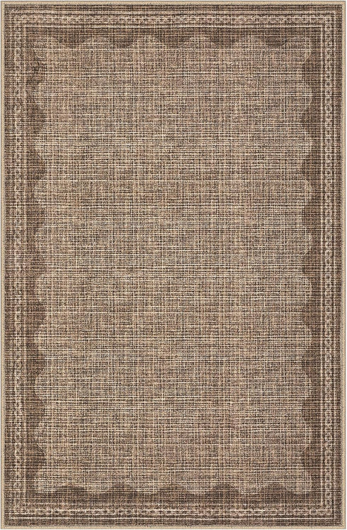 2x3 GarveeHome Door Mat Indoor Rugs for Entryway Scalloped Small Rug Washable Non-Slip Solid Coffee Modern Minimalism