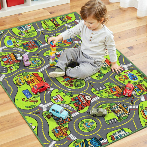 40"x24" Upgrade Ultra Non Slip Kids Car Rug, Kids Road Playmat Rug for Toy Cars, Educational Town City Map Washable