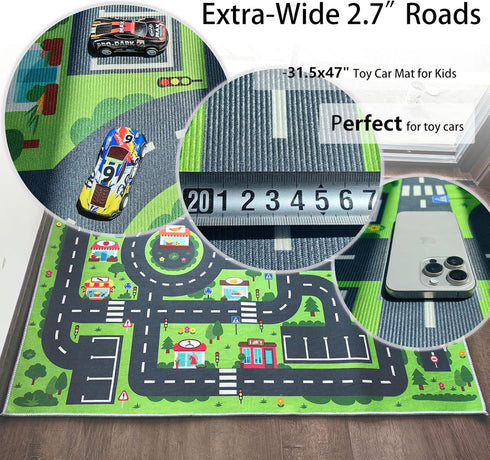MOFAZEE 2'7" 3'11", 3-12 Road Rug for Kids, x Toy Car Play Rug Mat Carpet with Construction Town Style in Playroom