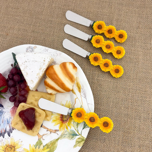Supreme Housewares Sunflower Cheese Spreaders, Set of 4, Hand-Painted Resin Handles