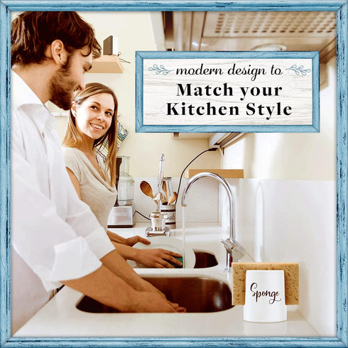 Home Acre Designs Sponge Holder for Kitchen Sink, Rustic Farmhouse Decor, White Ceramic