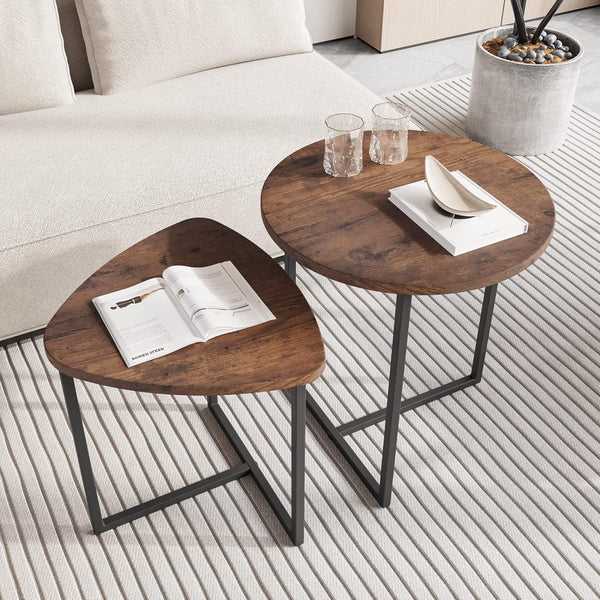 HOJINLINERO Round Coffee Table Set of 2 End Tables for Living Room,Black Small