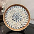 14" Terrekraft Large Rattan Serving Tray with Mother of Pearl, Round Coffee Table Tray Decor, Boho Decorative