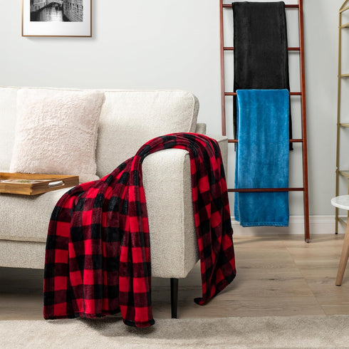 PAVILIA Black Fleece Bed Blanket Queen Size, Super Soft Fuzzy Flannel Throw, 90x90