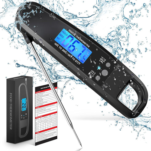 Instant Read Meat Thermometer for Kitchen Cooking, Ultra Fast Waterproof Digital Food Thermometer with Backlight