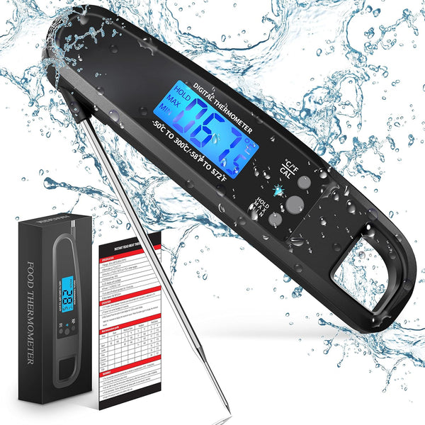 Instant Read Meat Thermometer for Kitchen Cooking, Ultra Fast Waterproof Digital Food Thermometer with Backlight