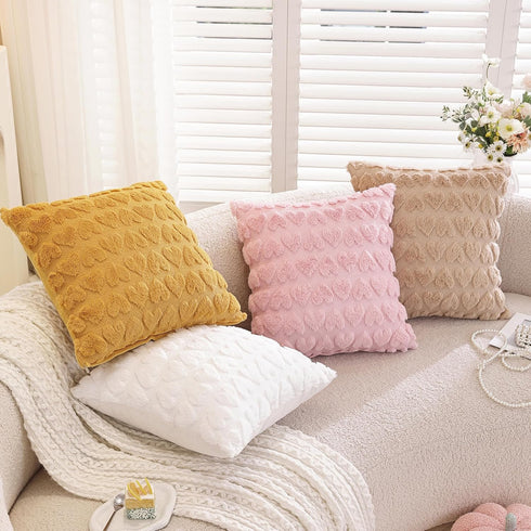 TAOSON Pack 2,Valentines 20x20 inch of Day Decoration White Heart Soft Plush Faux Fur Jacquard Throw Pillows Soft Couch