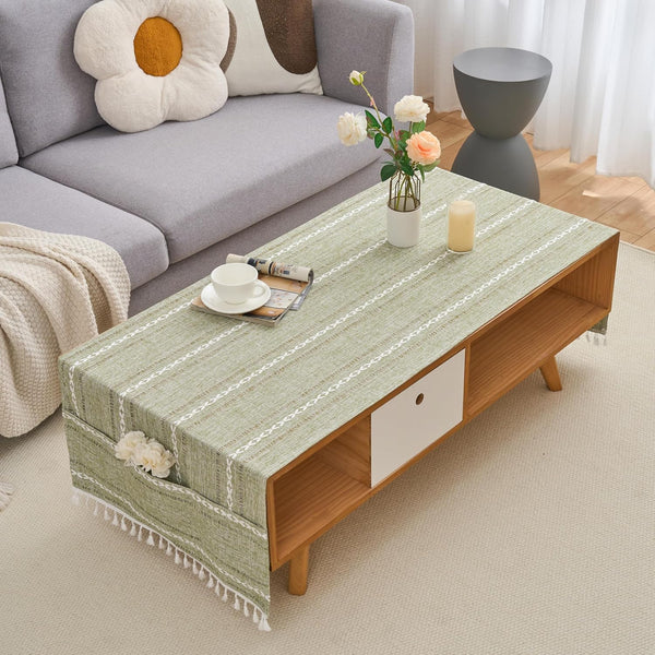 Rectangular Coffee Table Covers for Living Room Striped Embroidered Tablecloth Linen Coffee
