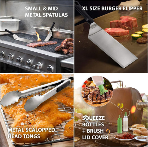 Metal Spatula Set of 6 - Griddle Accessories Kit, Grill Flat Spatula Pancake Flipper for BBQ Grill