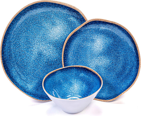 Prepara 12 Piece Melamine Dinnerware Set in Blue Ceramic