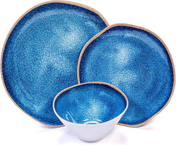 Prepara 12 Piece Melamine Dinnerware Set in Blue Ceramic