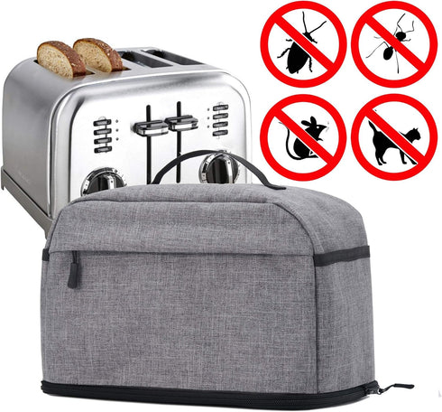 VOSDANS 4 Slice Toaster Cover, Gray, 2-in-1 Toaster Bag with Pockets, Machine Washable, Patent Design