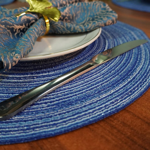 WAZAIGUR Red-A Placemats, Round Dining Table Mats Set of 4, Woven Heat Resistant Non-Slip, 14 inch, Blue