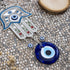 Turkish Blue Hamsa Hand of Mother Fatima Evil Eye Wall Hanging Ornament, Good Luck Charm