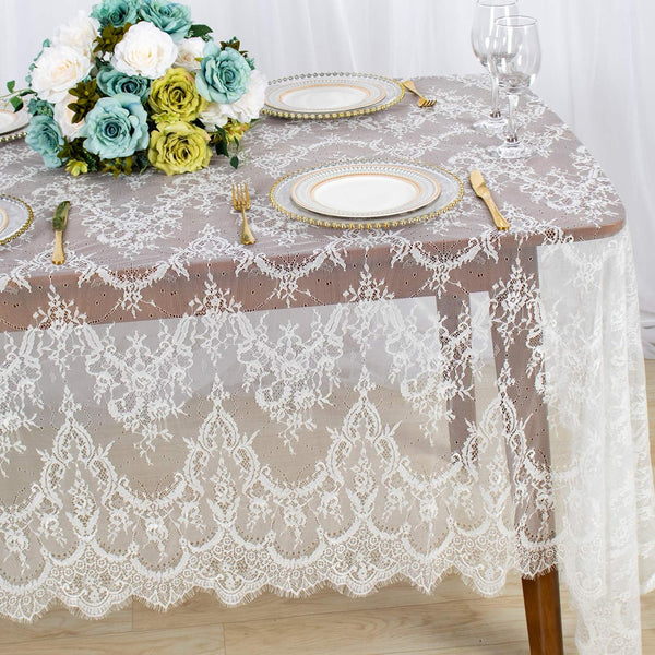 ShinyBeauty Lace Tablecloth Rectangular 60x120-Inch White Overlay for Tea Table, Floral Embroidery Lace