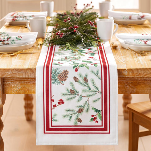 13" 70" Elrene Home Fashions Winter Holiday Berry Fabric Bordered Table or Console Runner, Christmas Table Decor, x