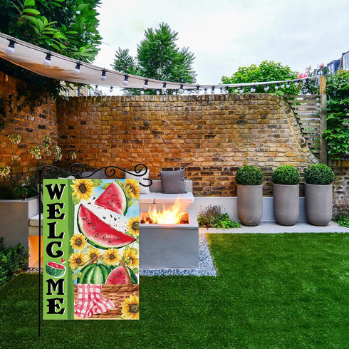 Welcome Watermelon Garden Flag, Sweet Summer Themed Outdoor Decor, 12x18 Inch Double Sided Yard Decoration