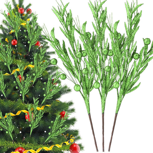 Giegxin 20 Pcs Christmas Artificial Glitter Berry Stems - 18.8'' Glitter Berry