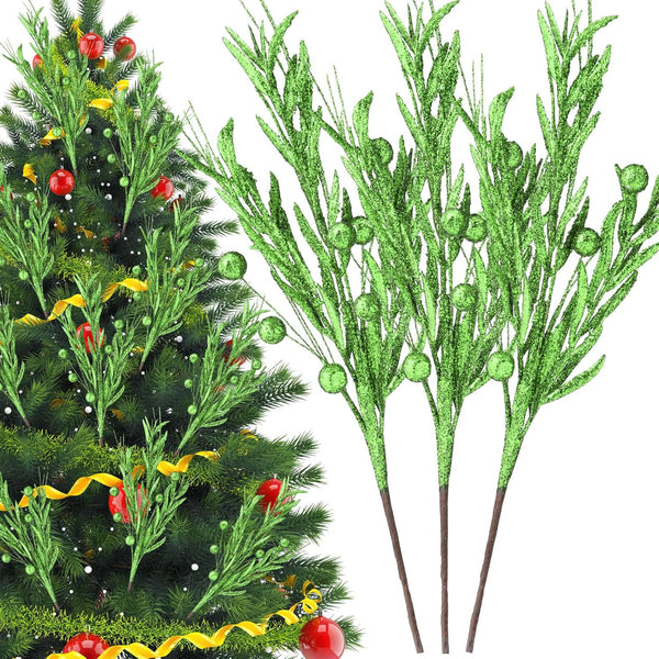 Giegxin 20 Pcs Christmas Artificial Glitter Berry Stems - 18.8'' Glitter Berry