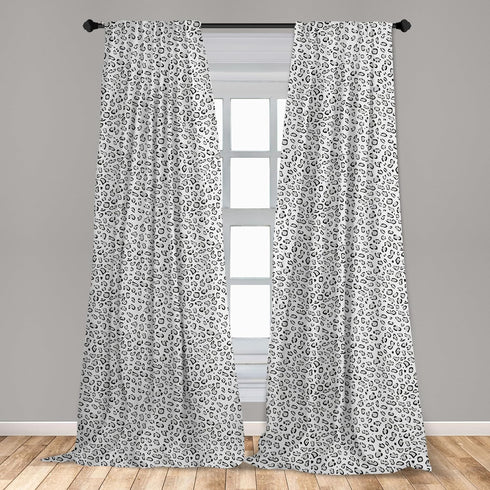 Lunarable Snow Leopard Curtains, Greyscale Natural Camouflage Wild Cat Skin, 2 Panel Set for Living Room