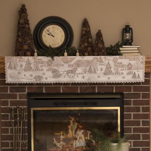 Heritage Lace 60" X 20" White Sleigh Ride 4-Way Mantle Scarf