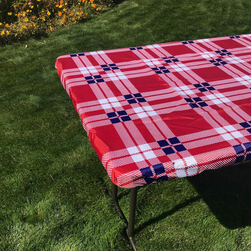 In the Breeze 8002 Plaid 30 Inch x 72 Inch Fitted Tablecloth