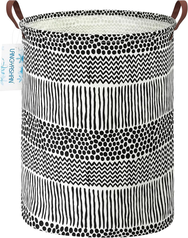 LANGYASHAN Laundry Basket - Canvas Fabric Collapsible Organizer Basket for Storage Bin, Toy Bins, Black Line