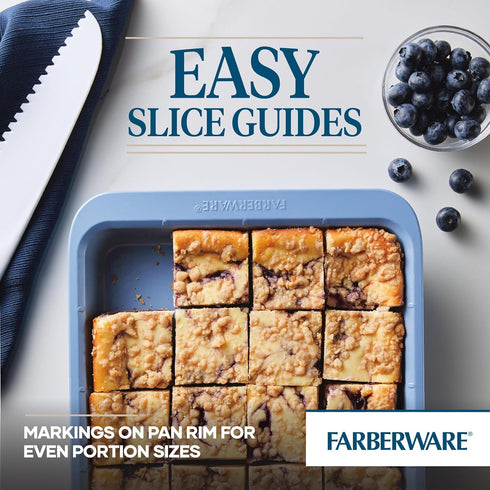 Farberware Easy Solutions Nonstick Bakeware Square Cake/Cookie Pan, 9 Inch with Portion Marks