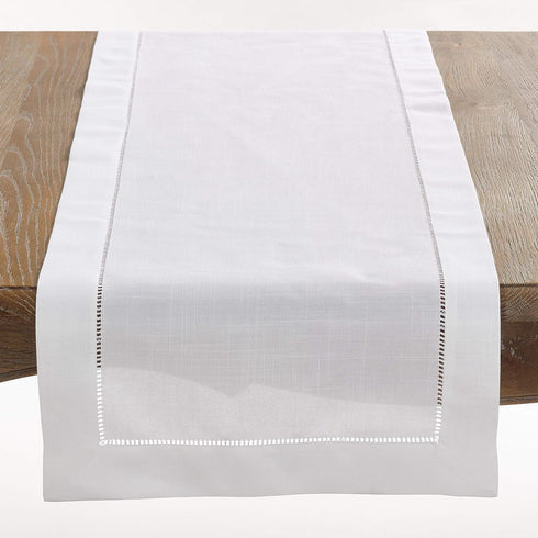 SARO LIFESTYLE Hemstitched Border Table Runner, White, 16"x72"