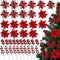 60 Pcs Silver 6 Styles Christmas Artificial Poinsettia Flowers with Glitter Berries