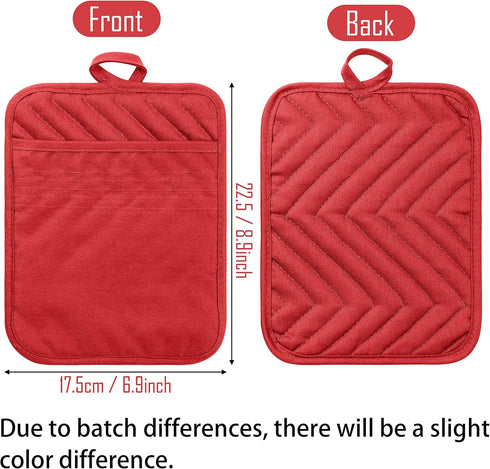 GROBRO7 5 Pack Pocket Pot Holders, Cotton Heat Resistant Potholders, Machine Washable Oven Mitts, Red