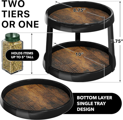 2-Tier 10-Inch Simple Houseware Lazy Susan Spice Organizer, Diameter, Rustic Brown
