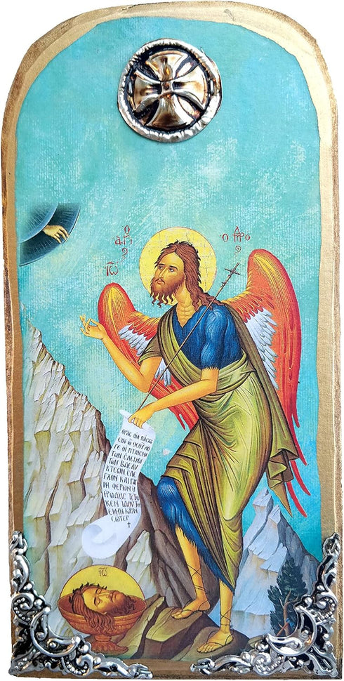 Wooden Greek Christian Orthodox Wood Icon of Saint John The Baptist