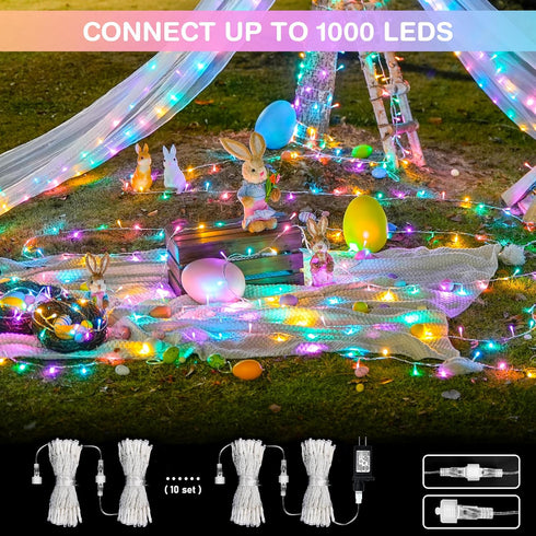 2 Pack 100 33ft 8 JMEXSUSS LED Easter String Lights Indoor Outdoor, Multicolor Easter Lights Plug in, Modes Connectable