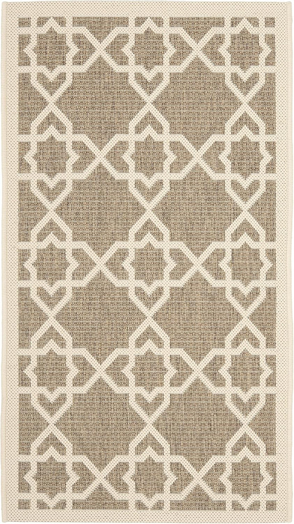 SAFAVIEH Courtyard Collection Accent Rug - 2' x 3'7", Brown & Beige, Non-Shedding, Easy Care, Indoor/Outdoor, Washable