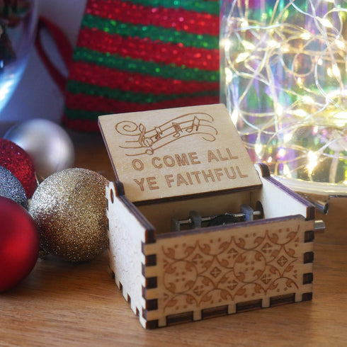Small O Come All Ye Faithful Wood Music Box, Gifts for Christian Women Men, Religious Wooden Boxes Presents