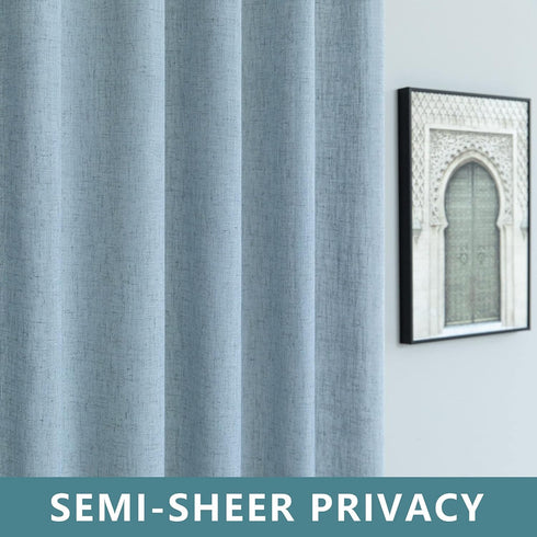 54 Inch 2 Country Dusty Blue Curtains for Kids Bedroom Length Panels Tab Top Semi Sheer Linen Light Reducing Privacy