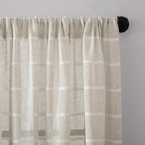 Clean Window Twill Stripe Anti-Dust Sheer Curtain Panel - 52" x 63", Allergy/Pet Friendly, White/Linen