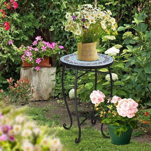 Bonnlo Sea Mosaic Side Table for Living Room and Outdoor Use